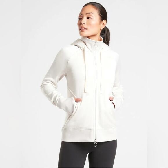 Athleta Triumph Luxe Shine Hoodie Faux Fur Lined Size XS Pearl White - Picture 1 of 8